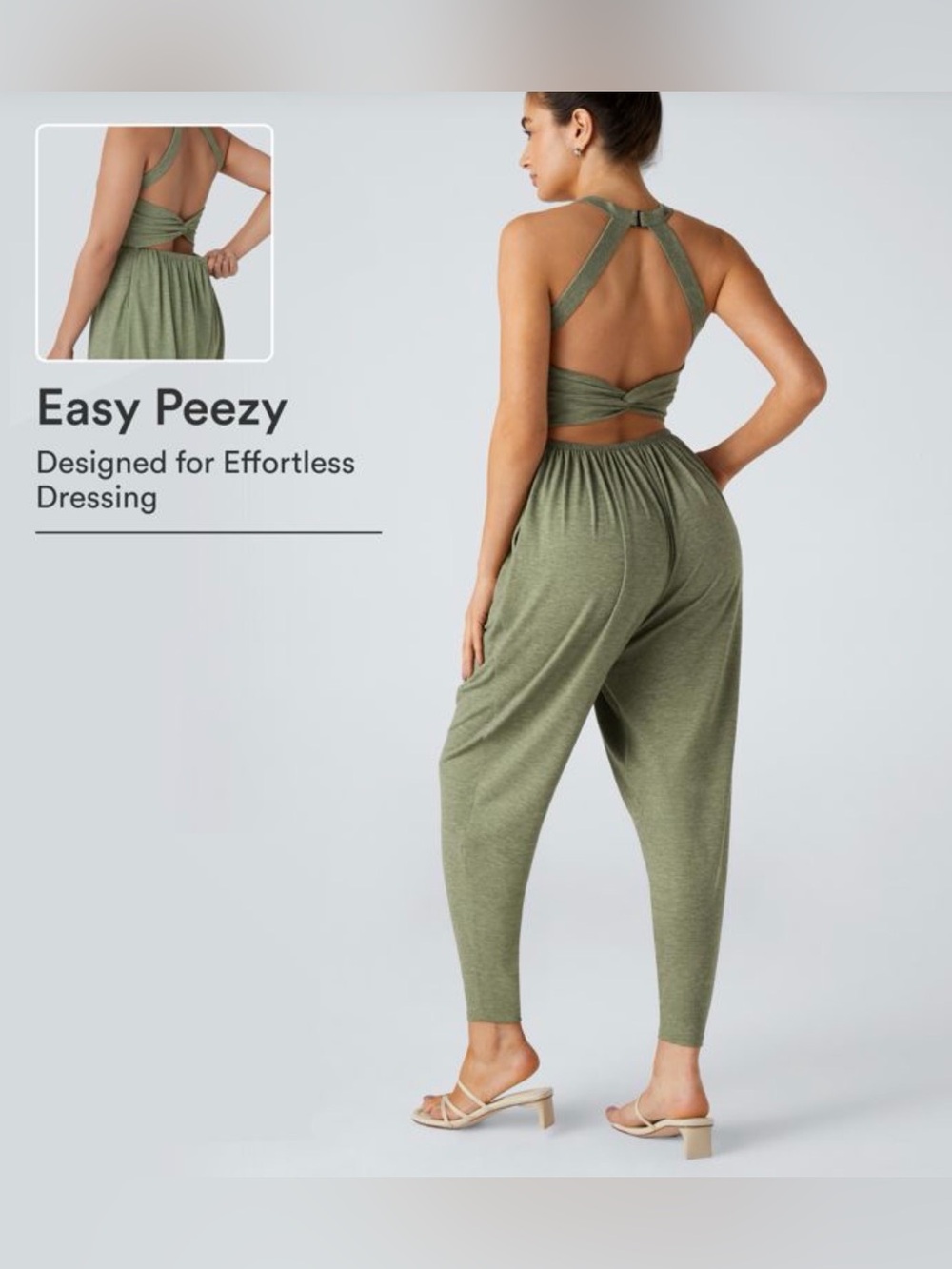 HALARA U Neck Pocket Harem Casual Jumpsuit-Easy Peezy  Green Small